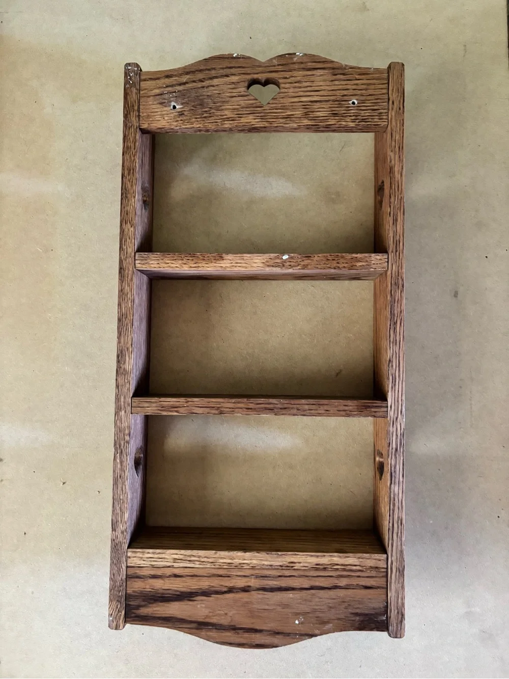 Hand Crafted Brown Wooden Wall Shelf with Heart Accent
